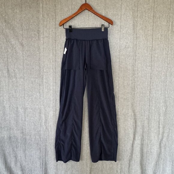 Athleta Nolita Navy Blue High Rise Elastic Waist Wide Leg Pants Size 8 Tall - Picture 8 of 14